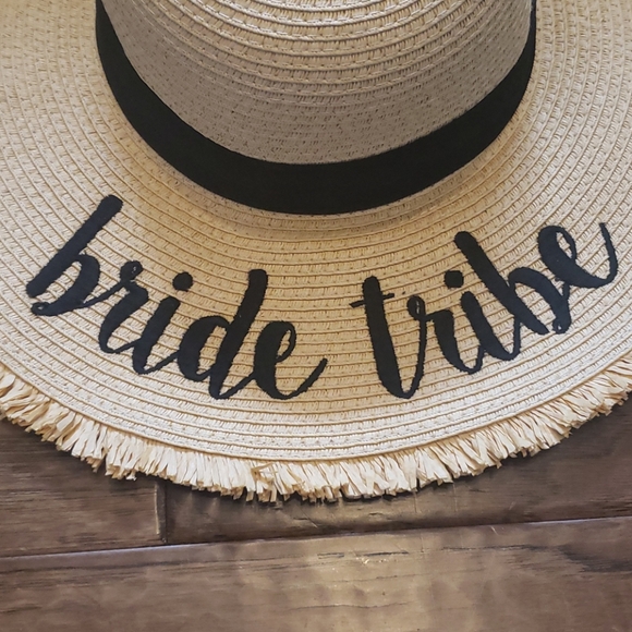 Bride Tribe Floppy Straw Hat Fringed Wide Brim - Picture 2 of 3